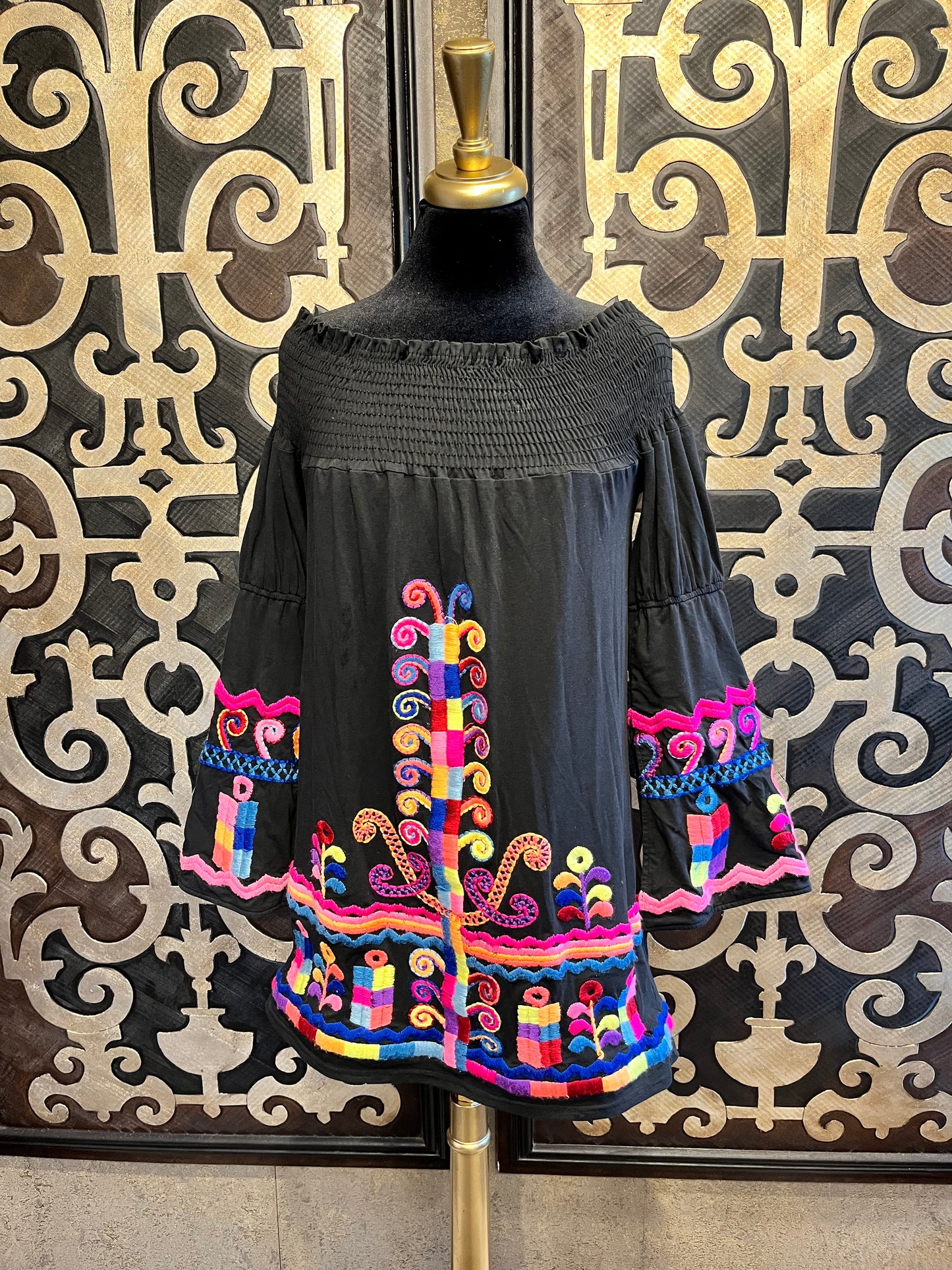 VaVa joy han black embroidered bell sleeve dress