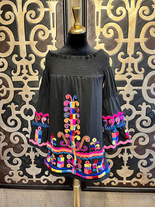 VaVa joy han black embroidered bell sleeve dress