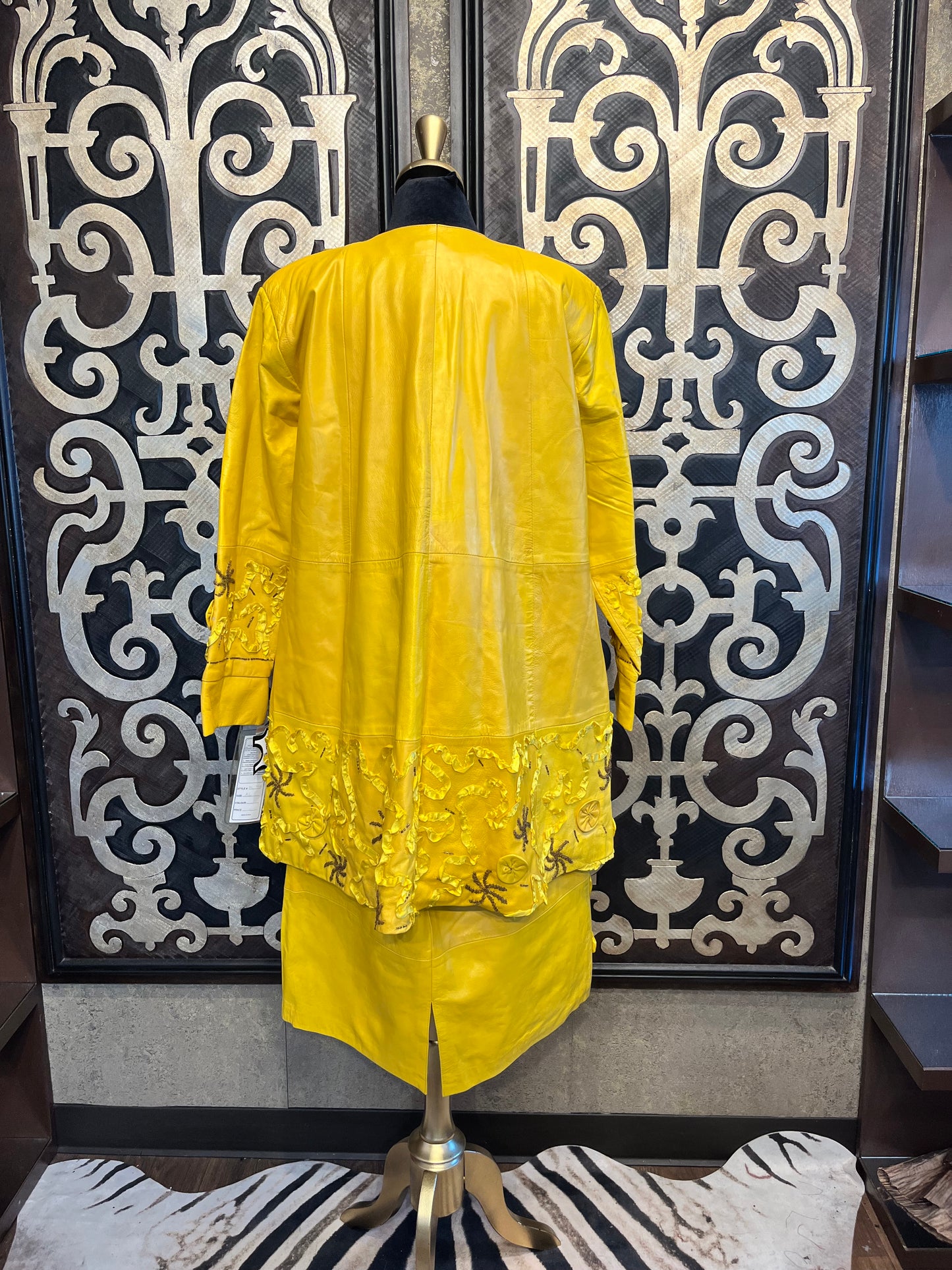 Life Style vintage NY yellow leather beaded coat & skirt