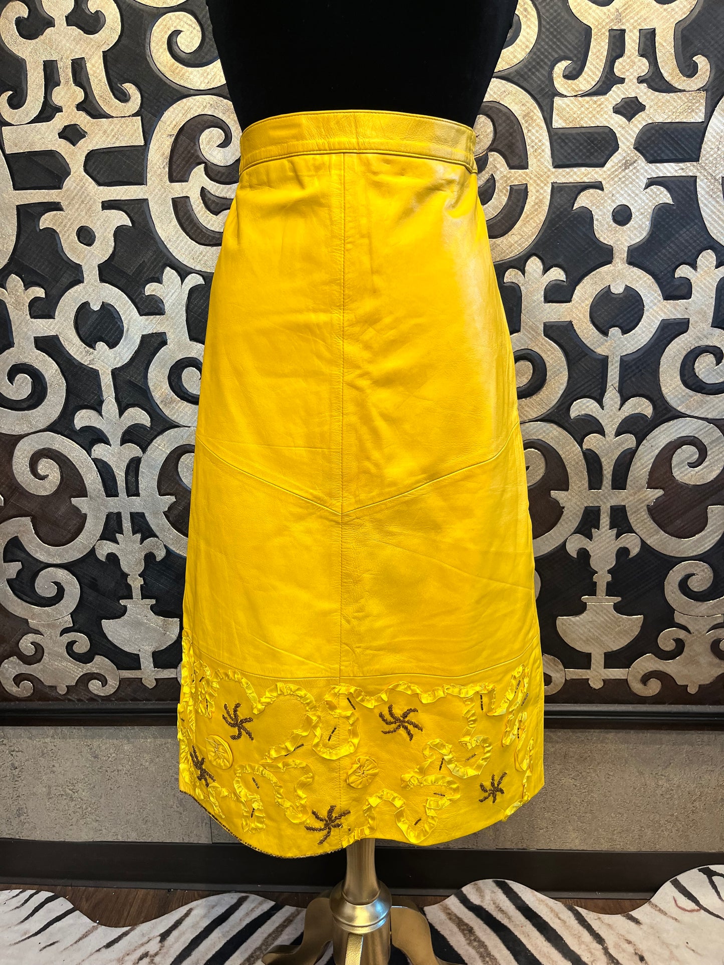 Life Style vintage NY yellow leather beaded coat & skirt