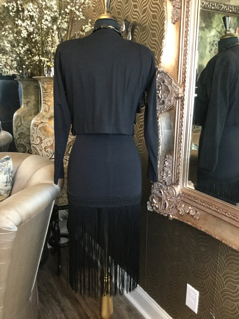 Vintage black taseel jacket dress