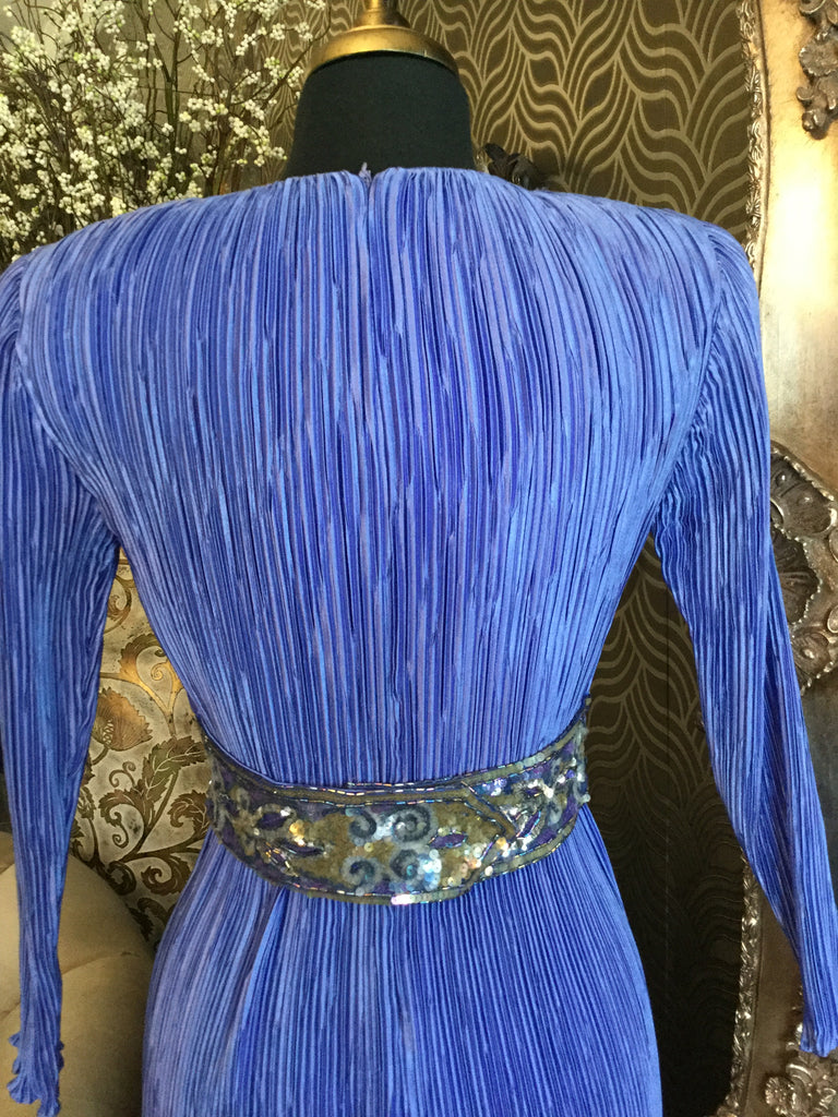 Vintage sky blue pleated sequin waist dress