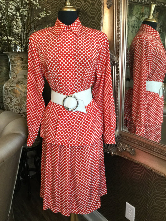 Vintage red white polka dot top skirt