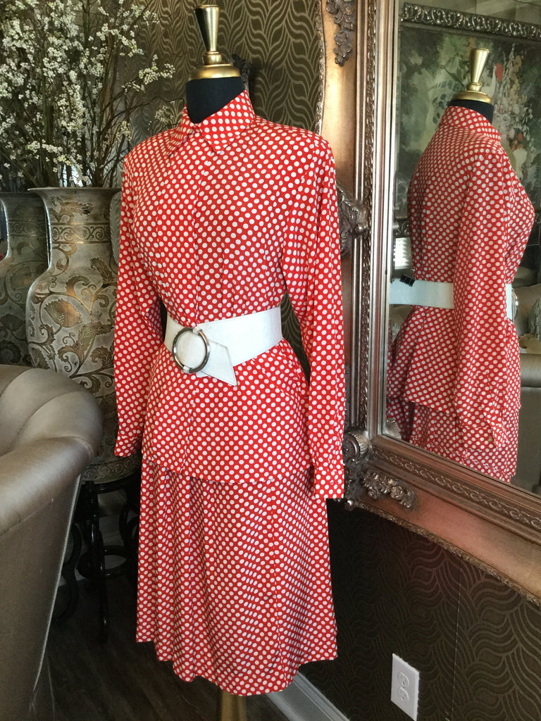 Vintage red white polka dot top skirt