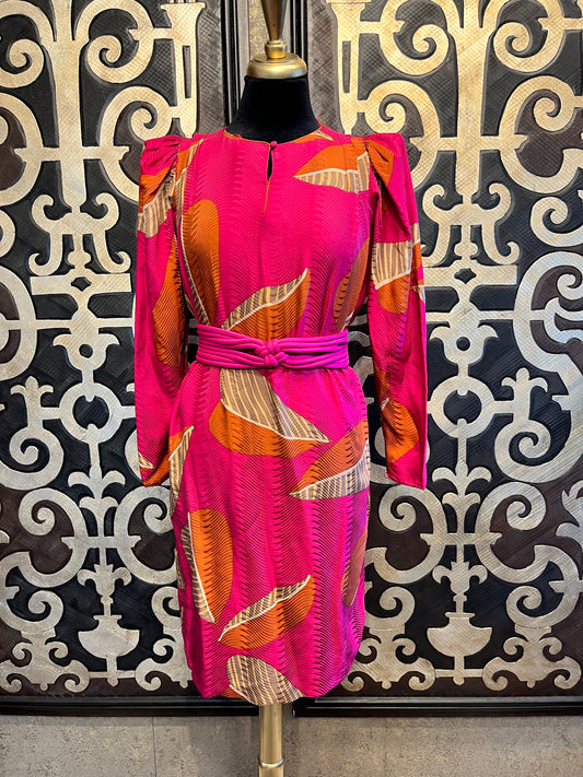 AP LTD vintage silk multi pink leaf print dress