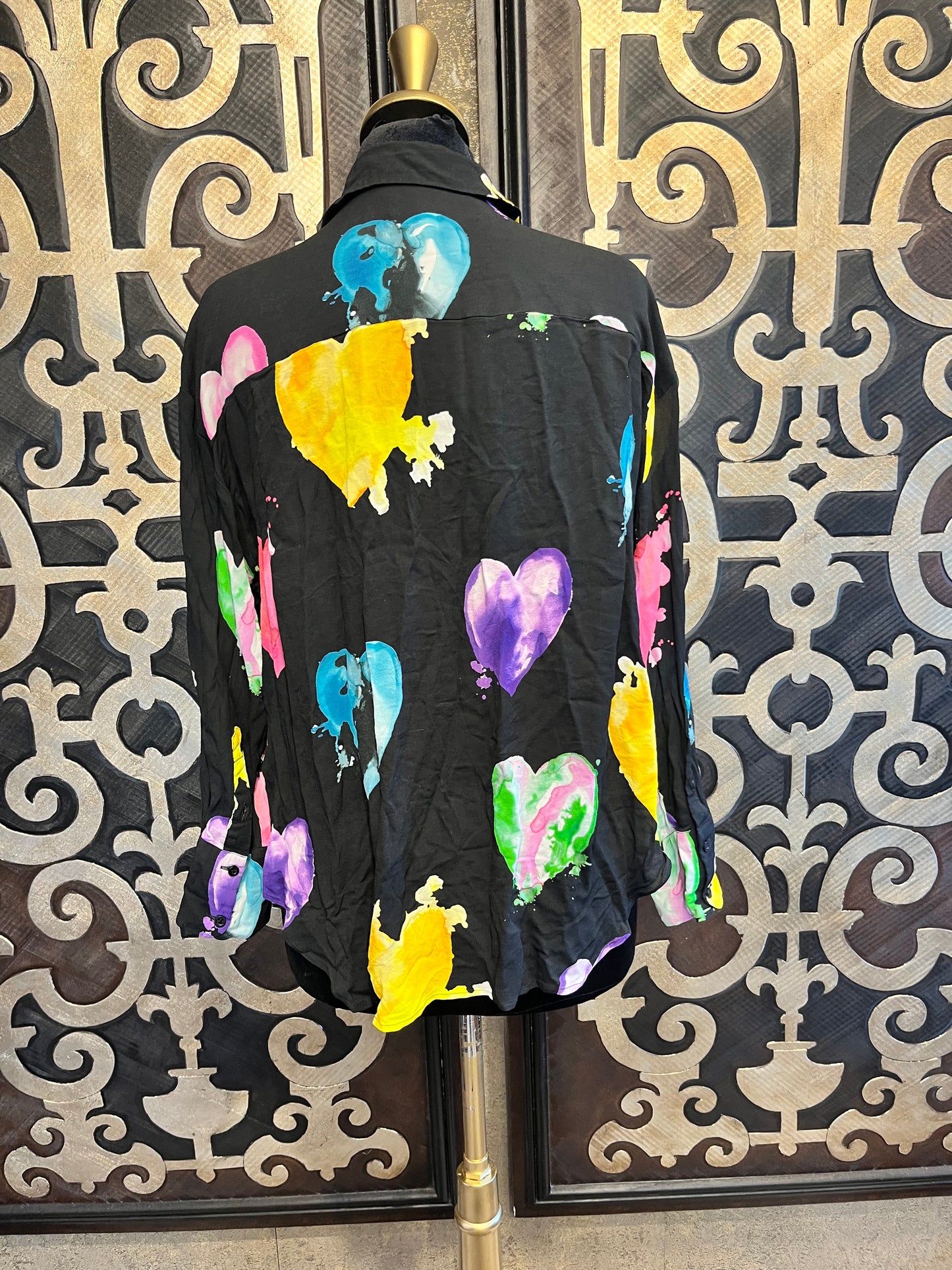 MSGM Italy colorful heart print black long sleeve top