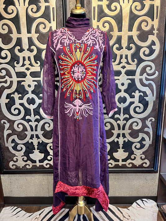 Soch Purple embroideded tunic kaftan dress