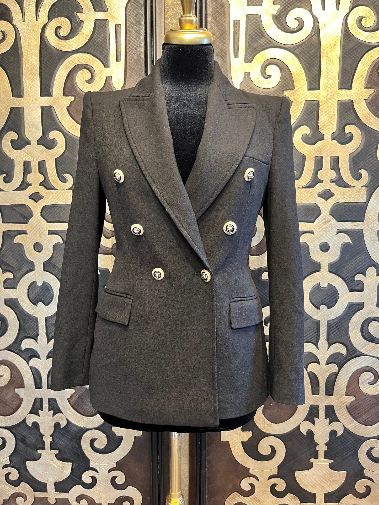 Zara black double breasted lion buttons blazer