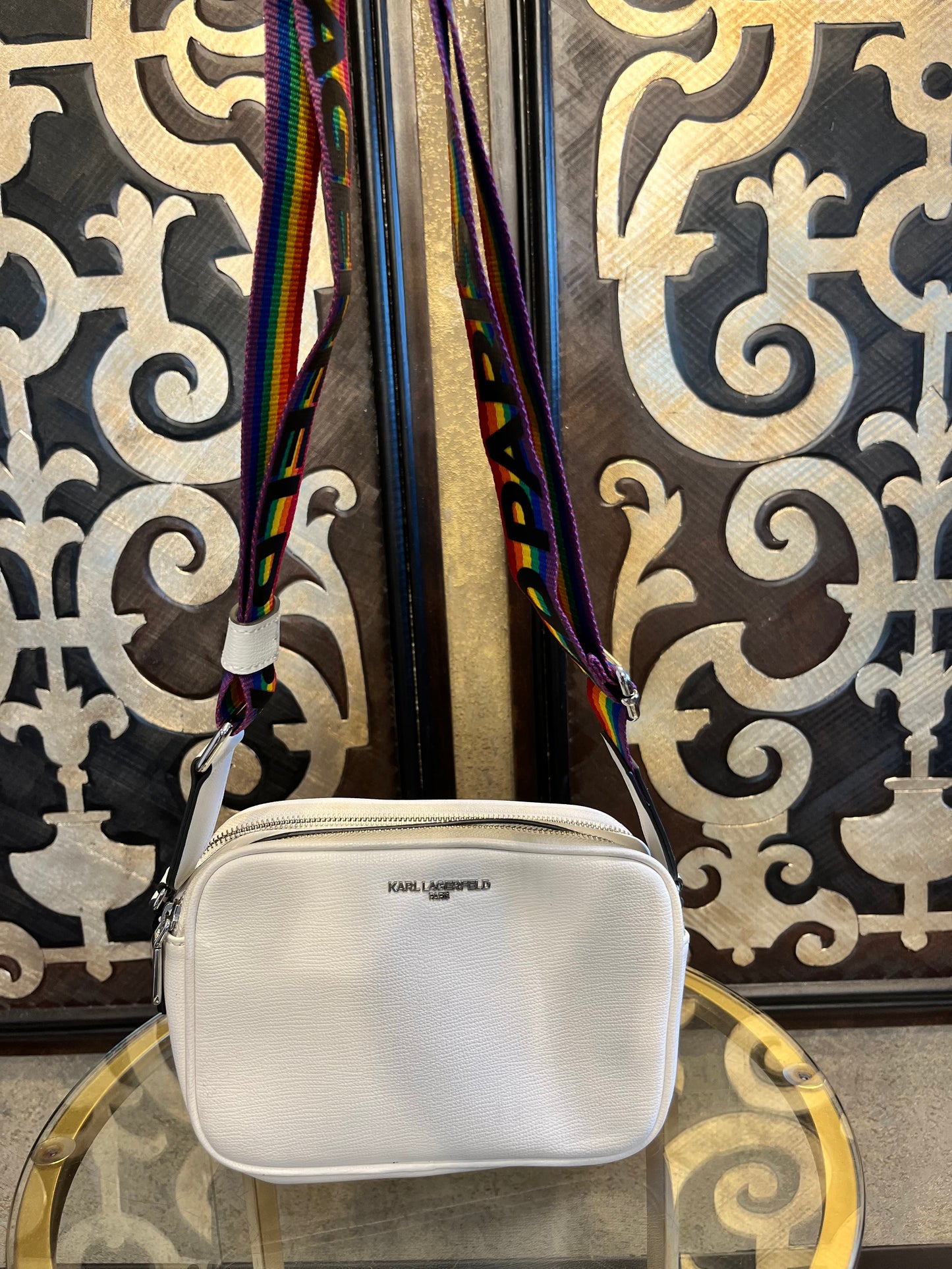 Karl Lagerfeld maybelle pebble white leather crossbody handbag