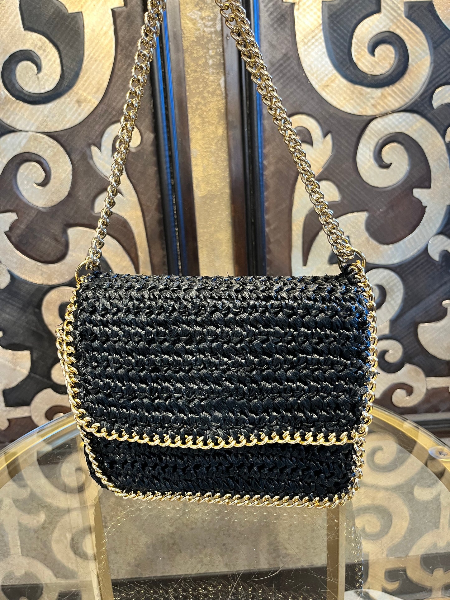 Marcus Brothers of miami black woven chain handbag