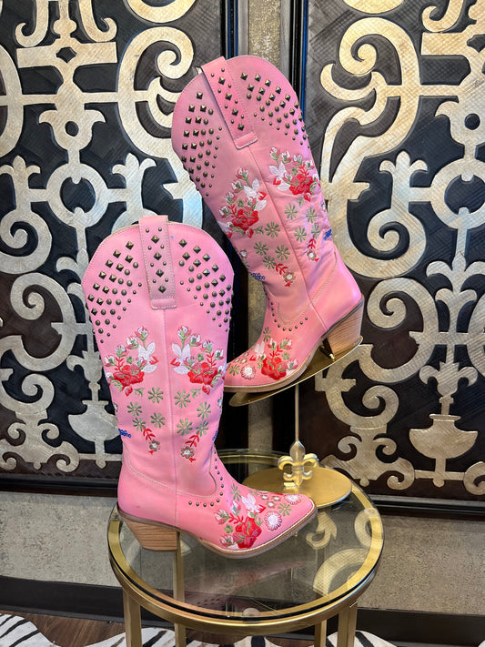 Dingo pink poppy western floral stud boots