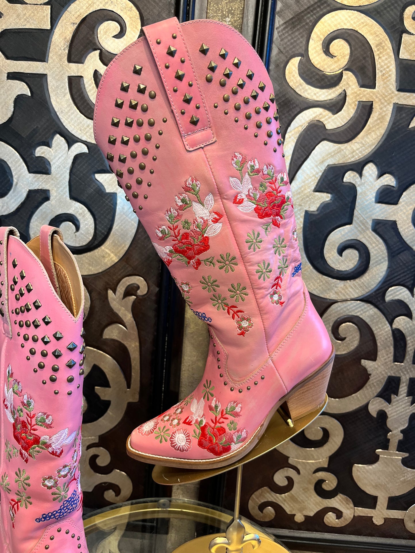 Dingo pink poppy western floral stud boots