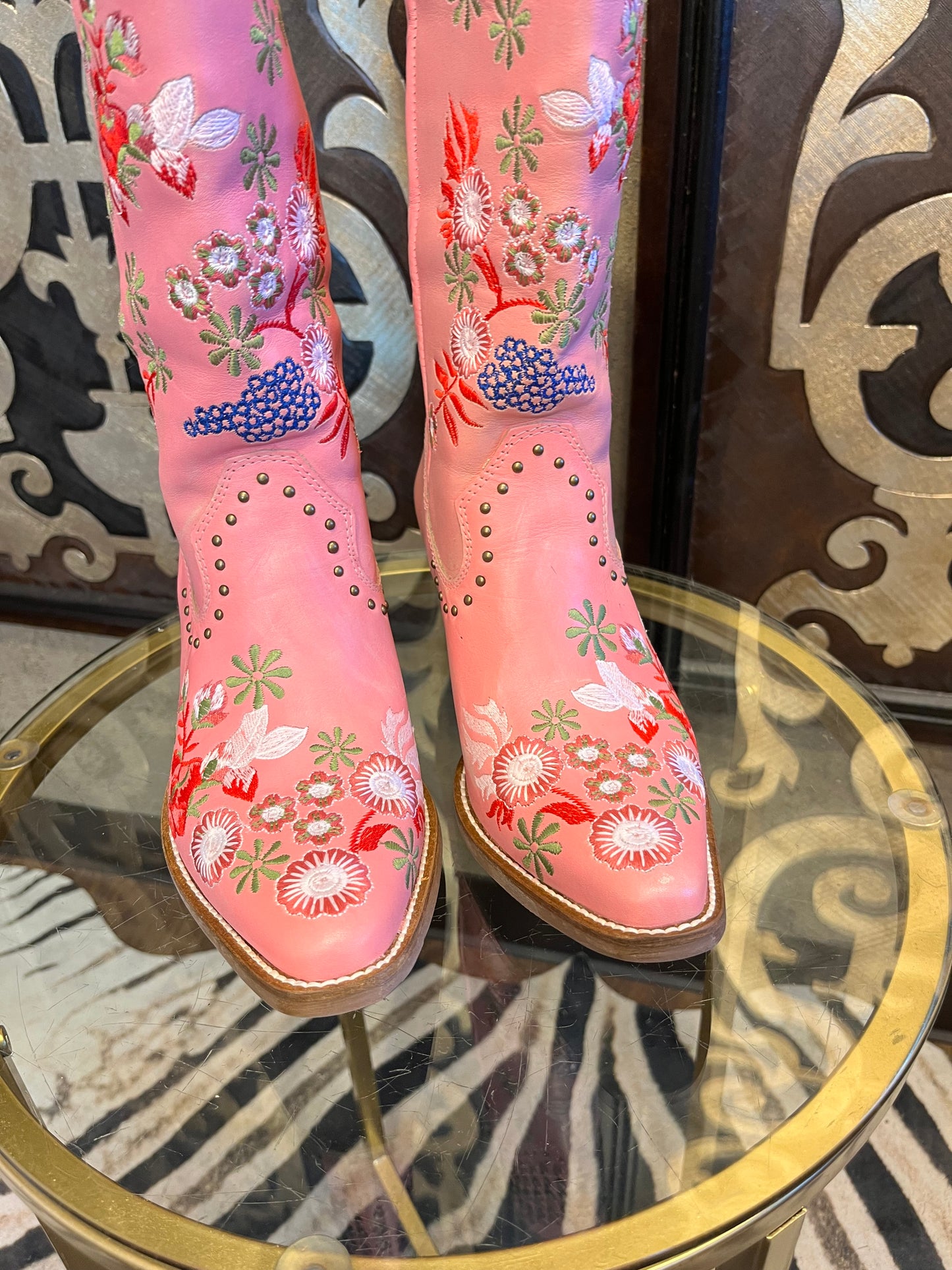 Dingo pink poppy western floral stud boots