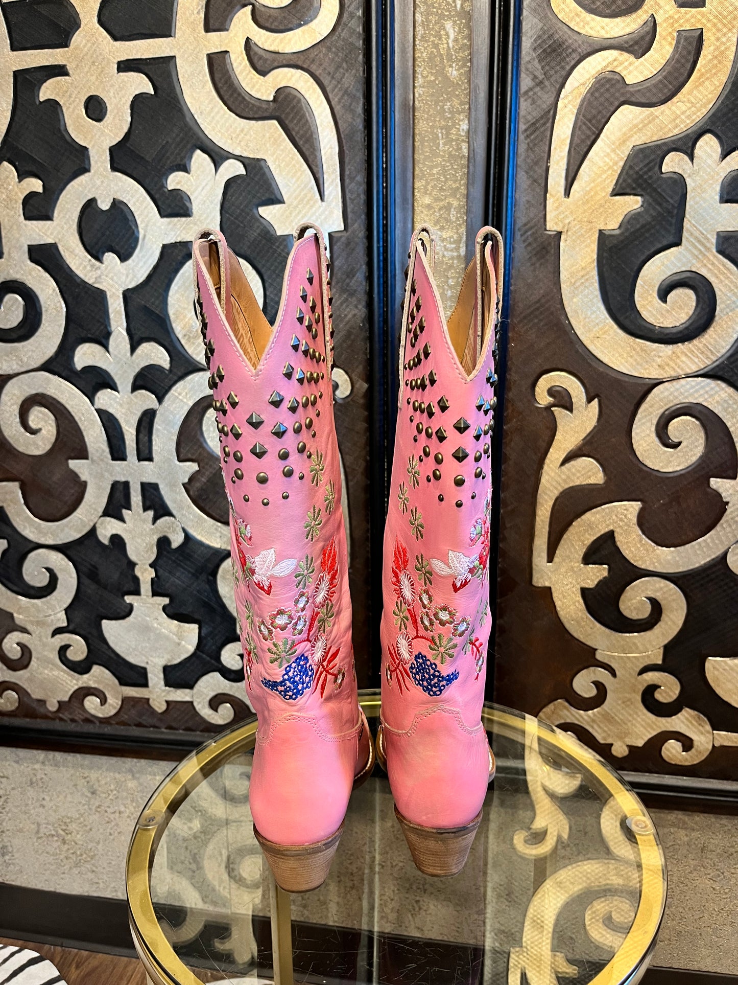 Dingo pink poppy western floral stud boots