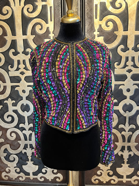 Brilliante JA bold Mardi Gras silk sequin multi color jacket