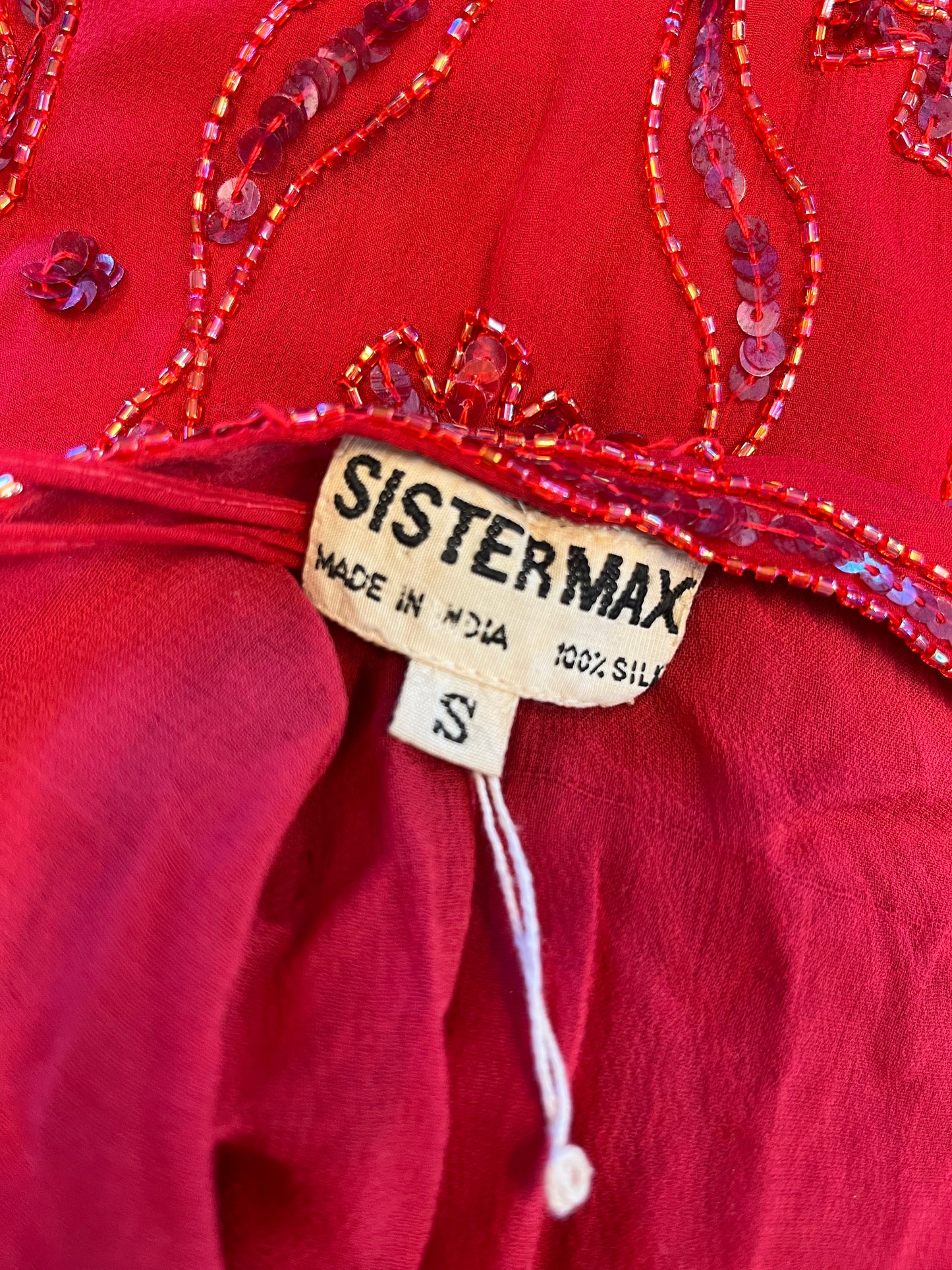 Sister max silk vintage red beaded sequin dress