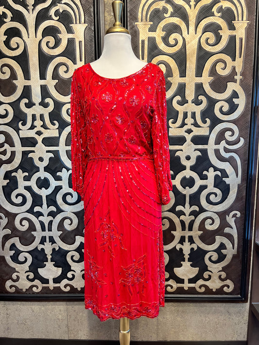 Sister max silk vintage red beaded sequin dress