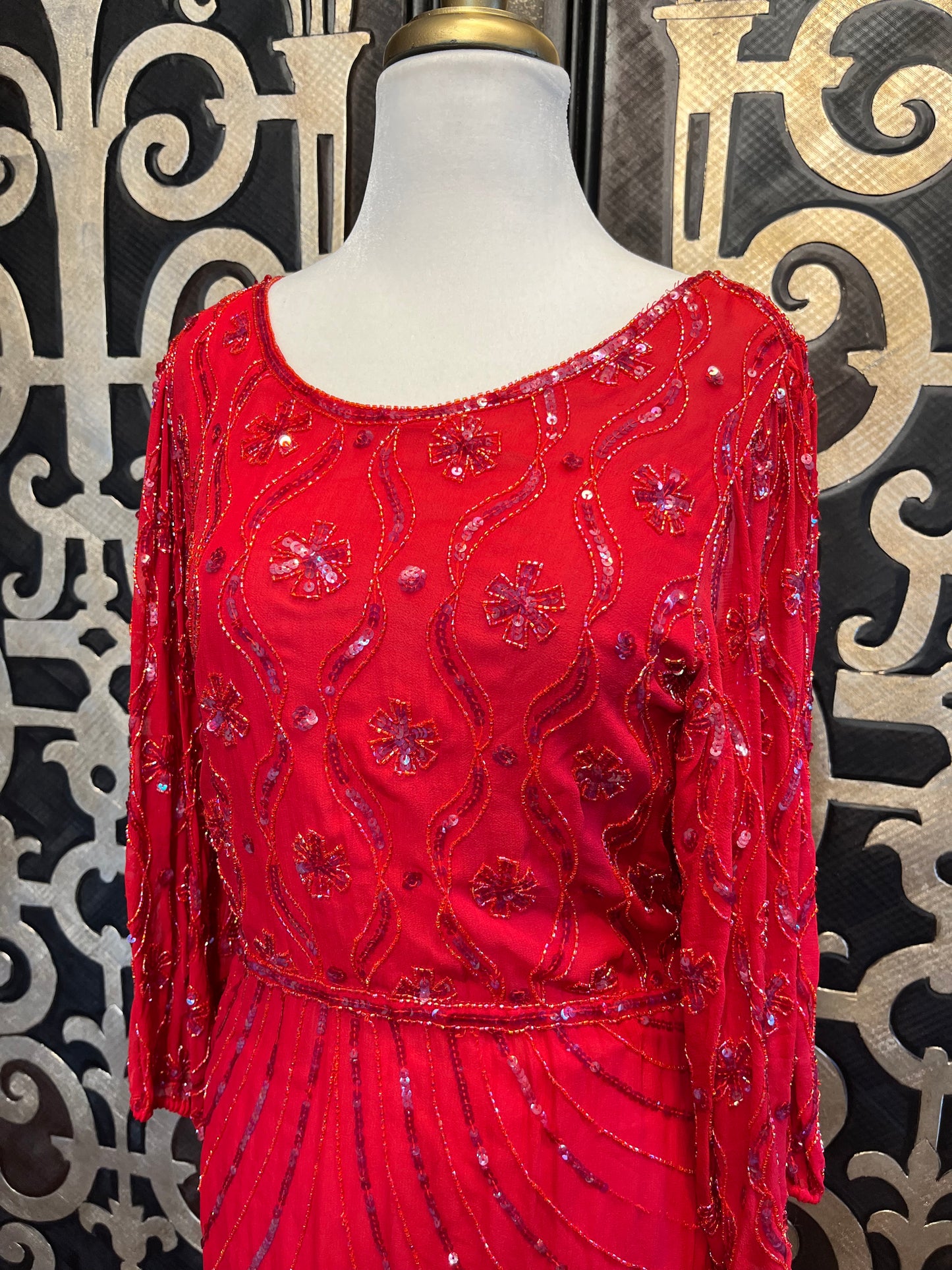 Sister max silk vintage red beaded sequin dress