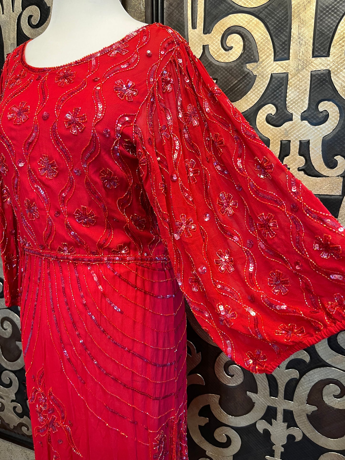 Sister max silk vintage red beaded sequin dress