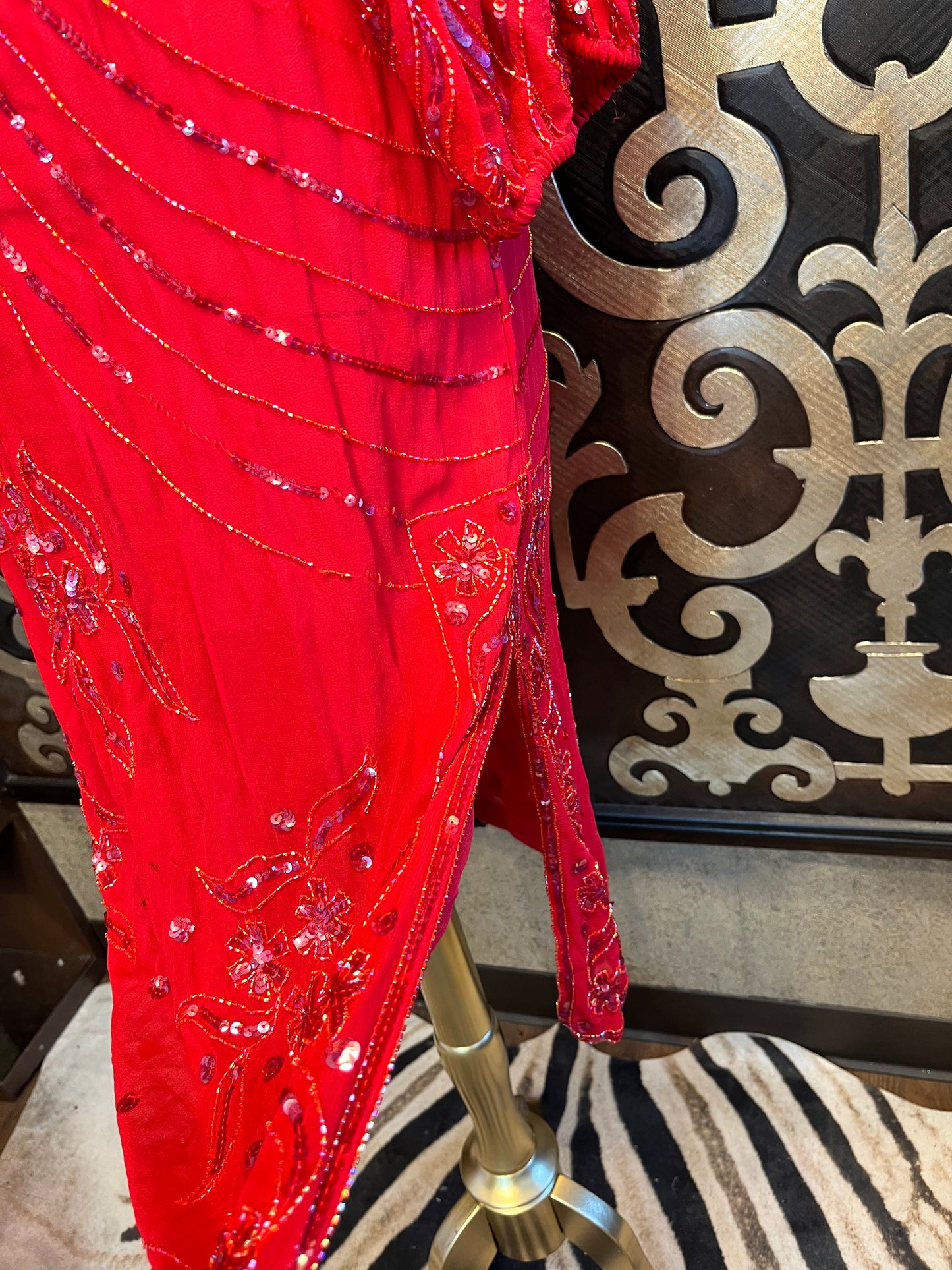 Sister max silk vintage red beaded sequin dress