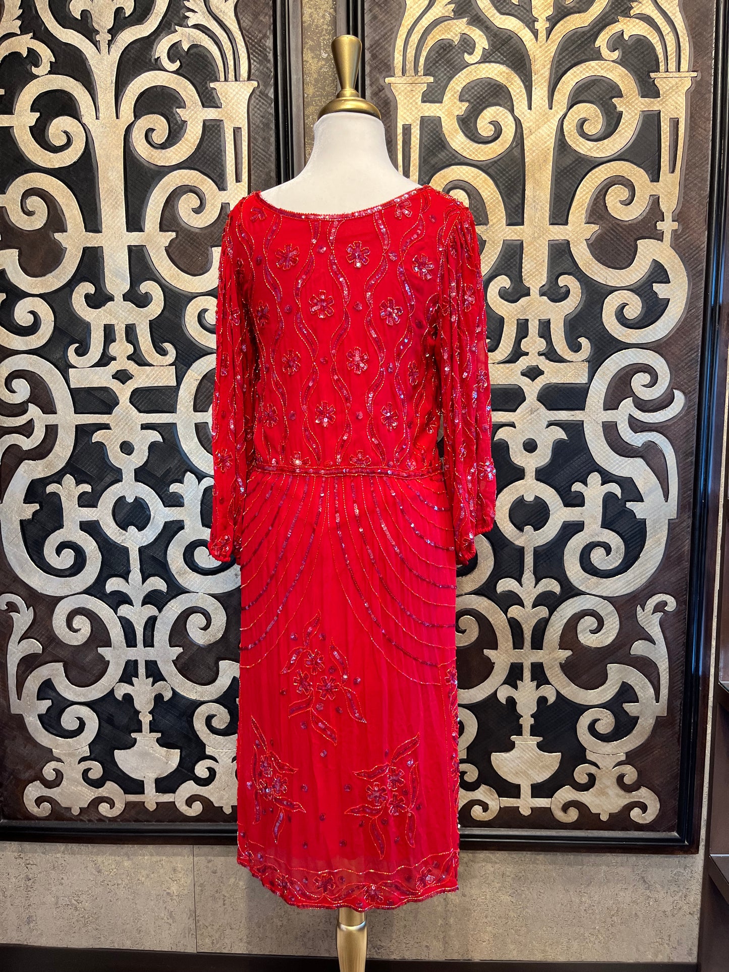 Sister max silk vintage red beaded sequin dress