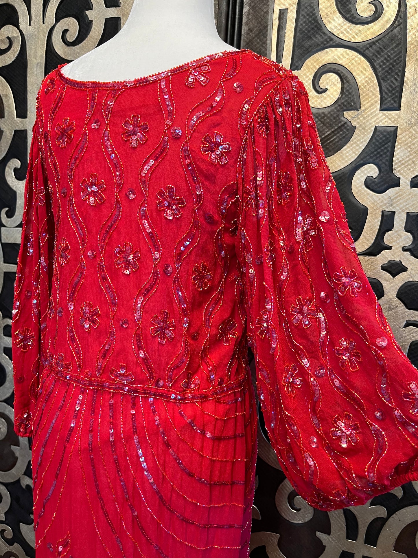 Sister max silk vintage red beaded sequin dress