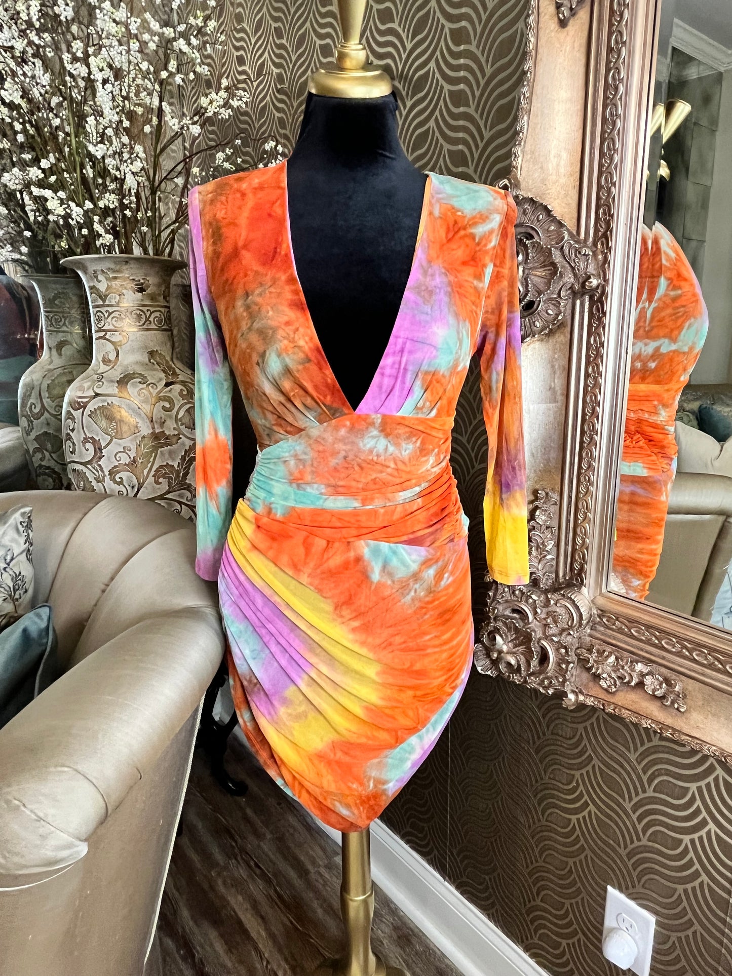 Fashion Nova tie dye body con colorful dress