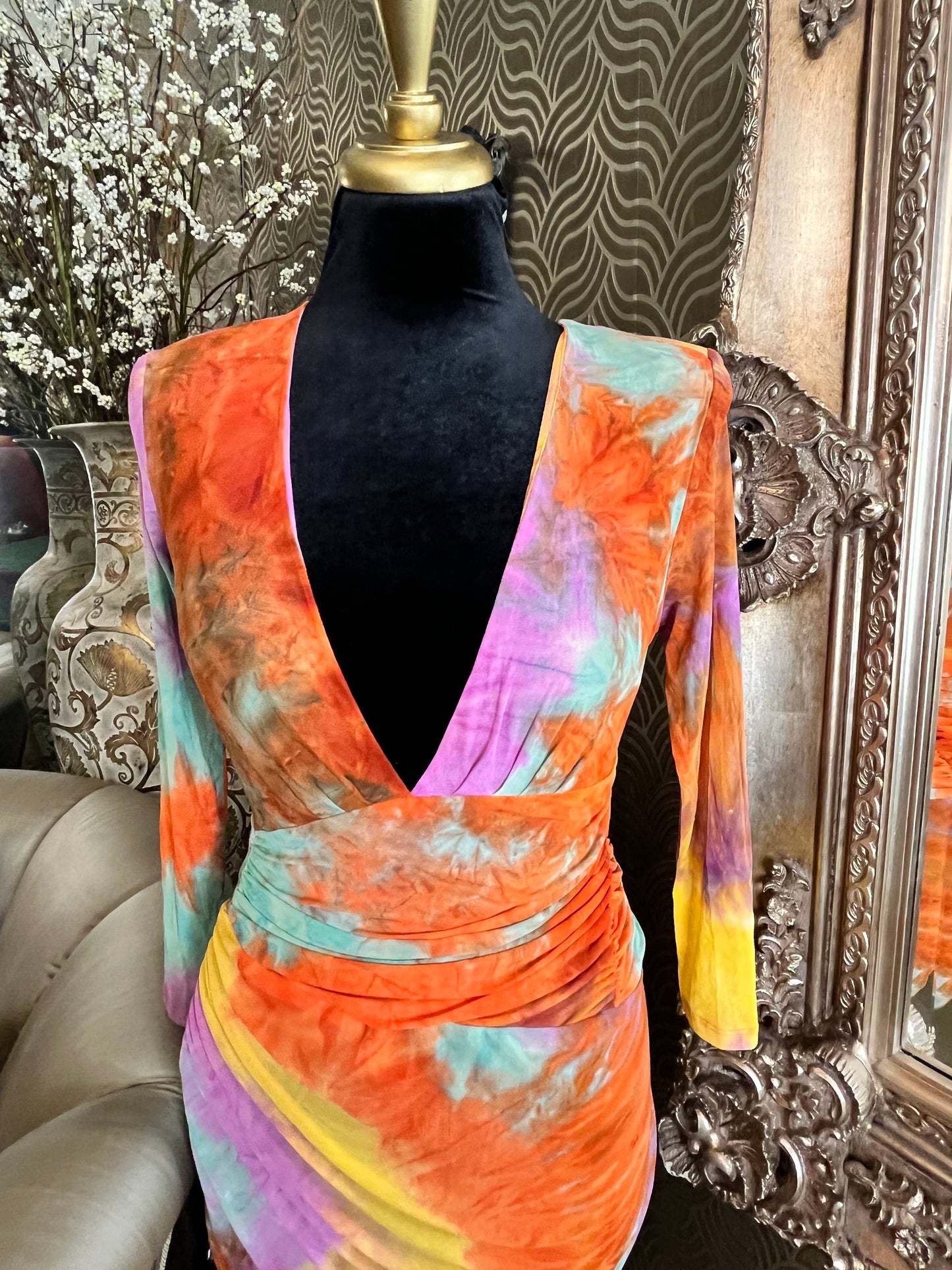 Fashion Nova tie dye body con colorful dress