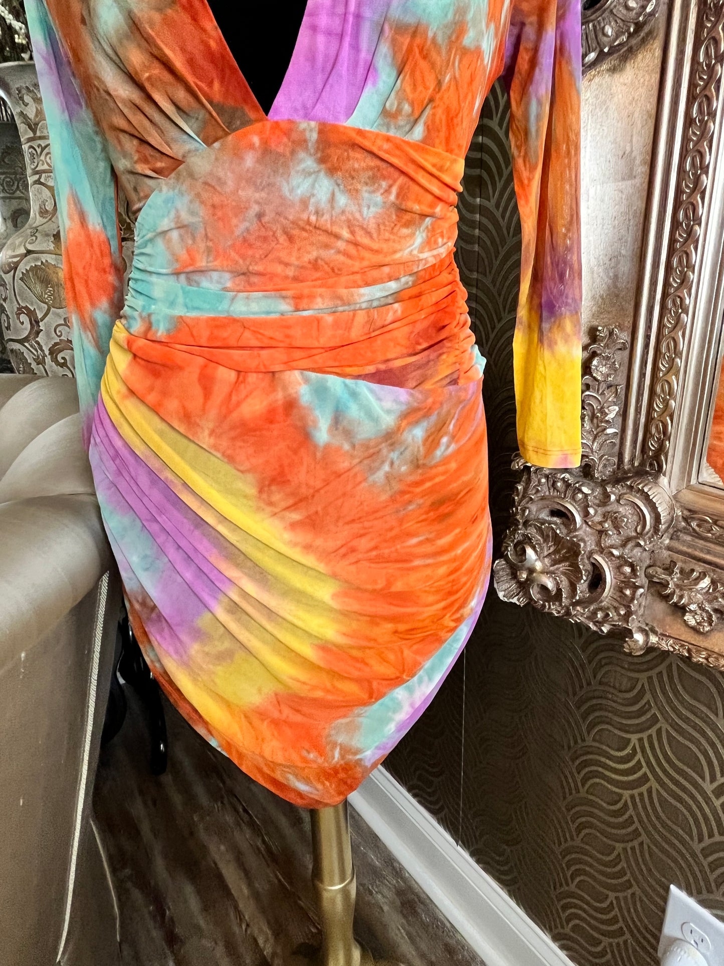 Fashion Nova tie dye body con colorful dress