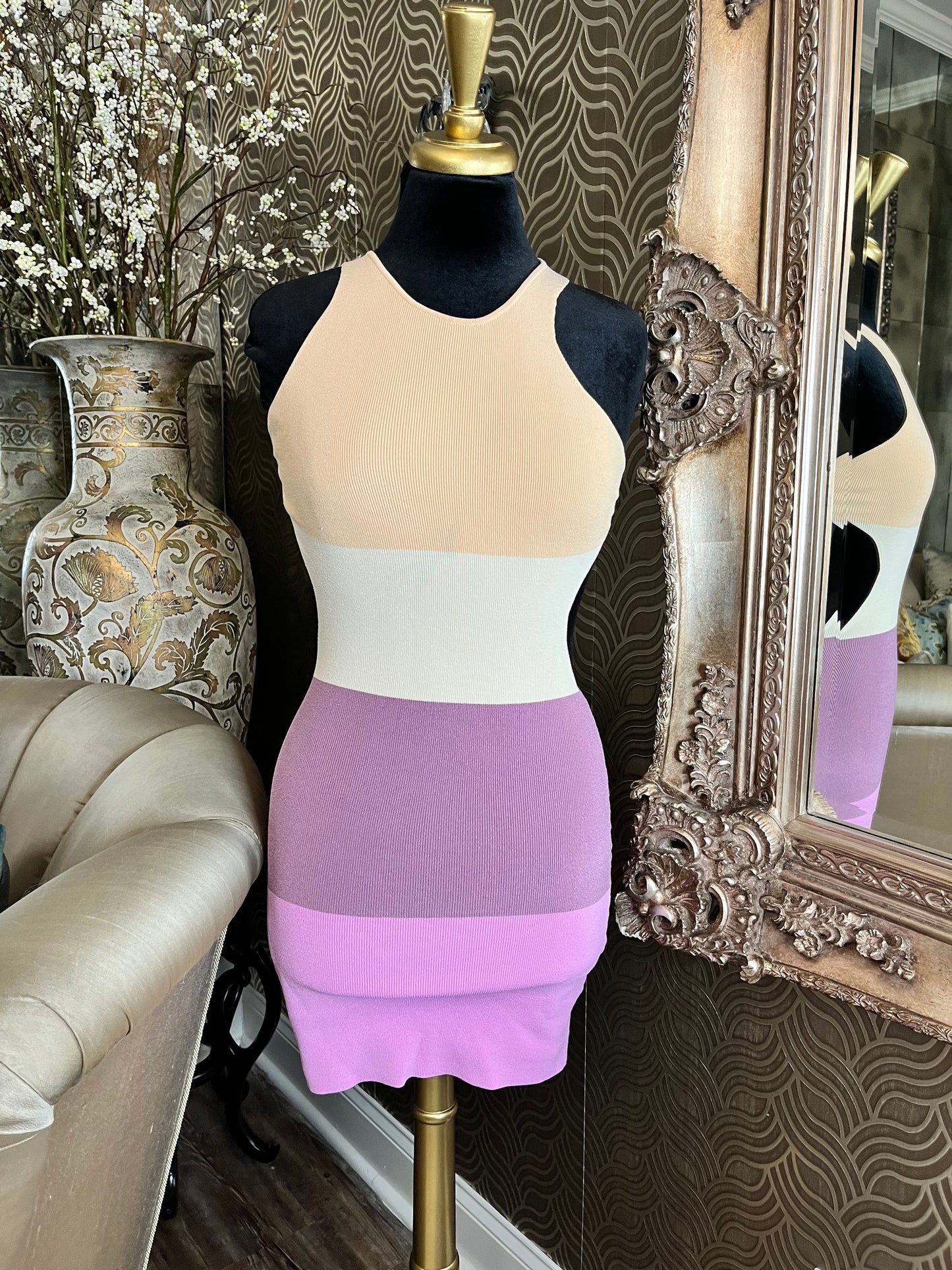 Beginning Boutique bold strip bandage dress