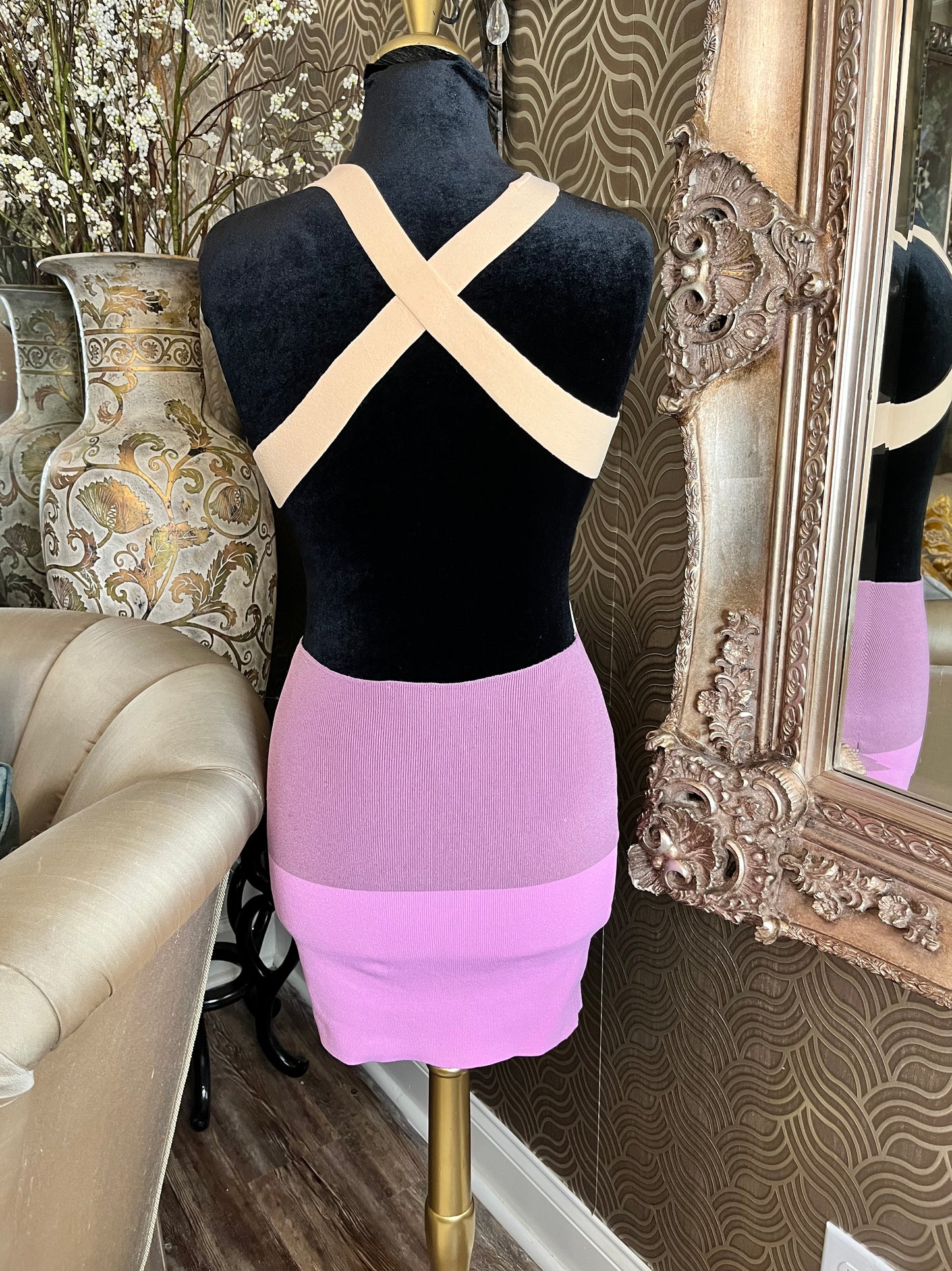 Beginning Boutique bold strip bandage dress