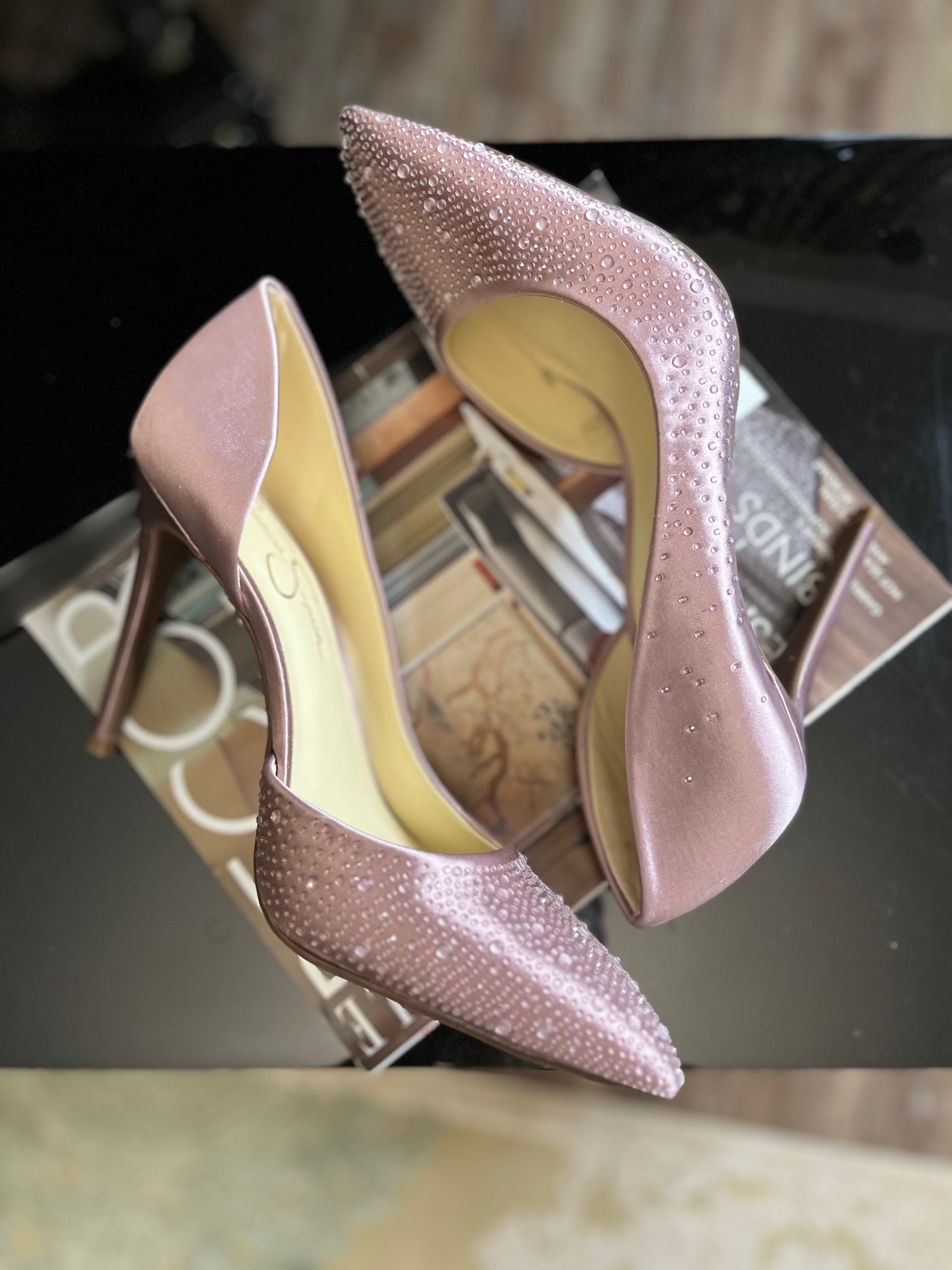 Jessica Simpson lavender rhinestone embellished heels