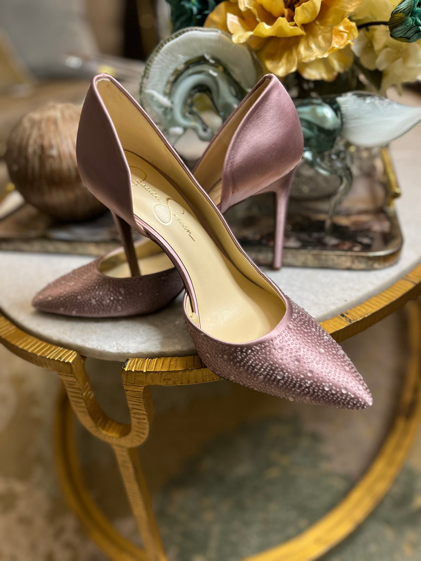 Jessica Simpson lavender rhinestone embellished heels