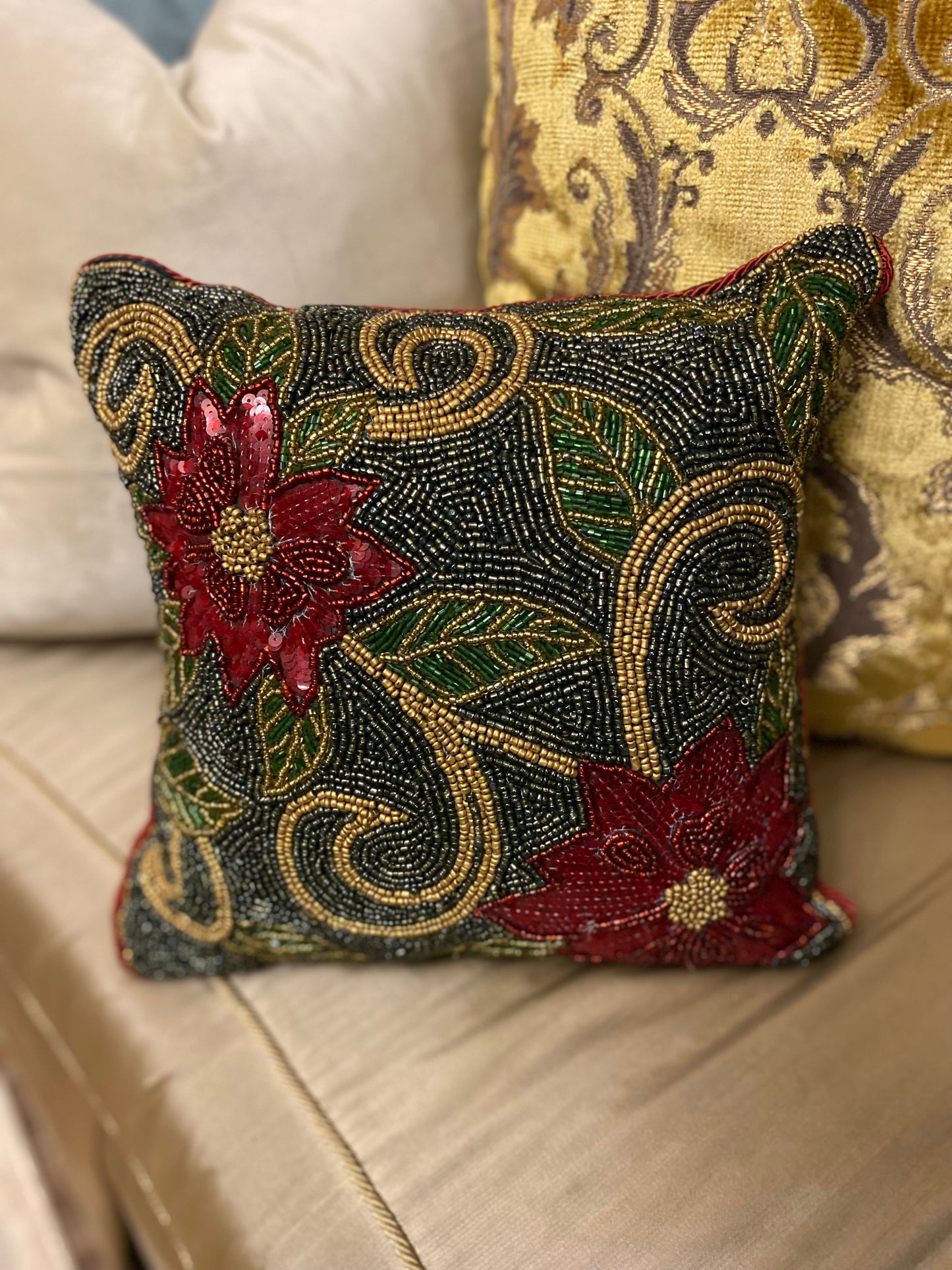 Poinsettias Christmas pillow