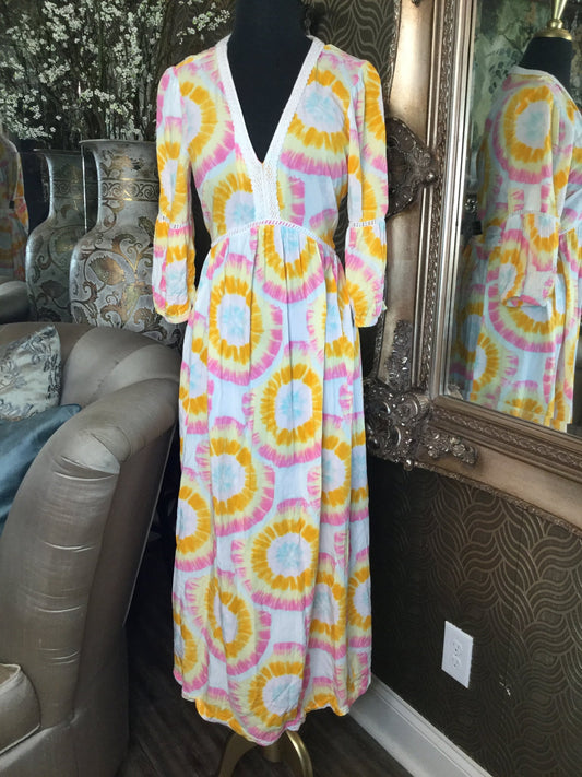 Crown & Ivy white multi tie dye print dress