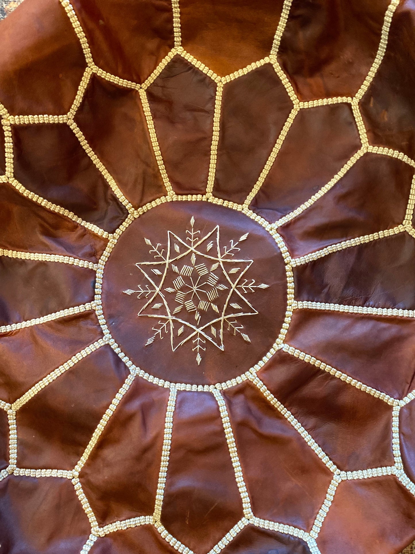 Morocan leather hand stitched ottoman