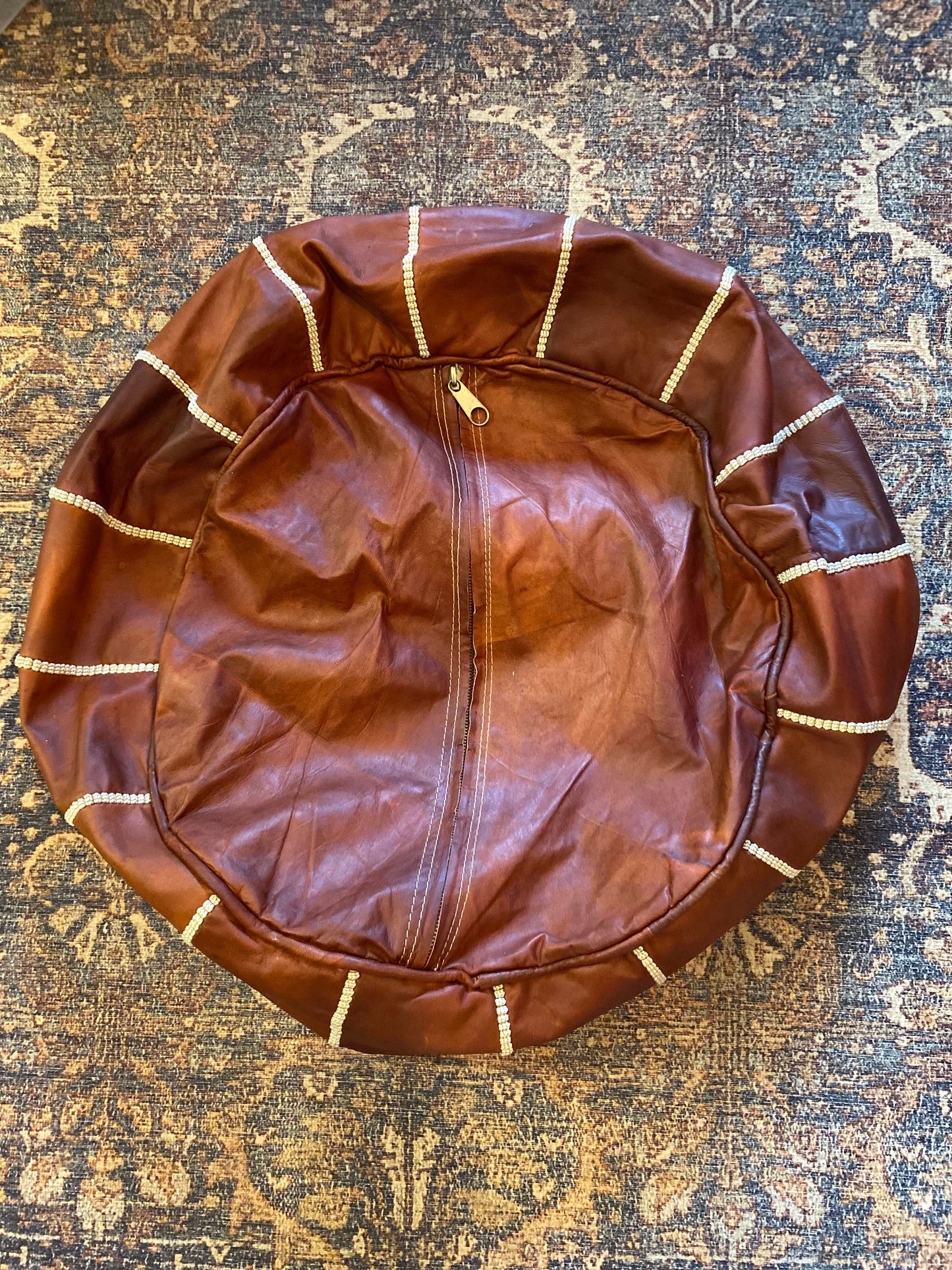 Morocan leather hand stitched ottoman