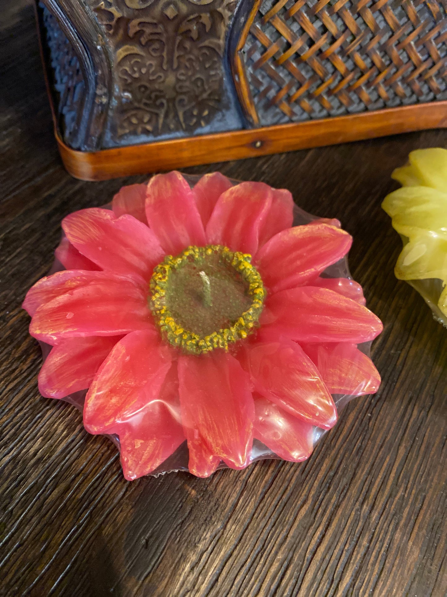 Floral yellow & pink candle