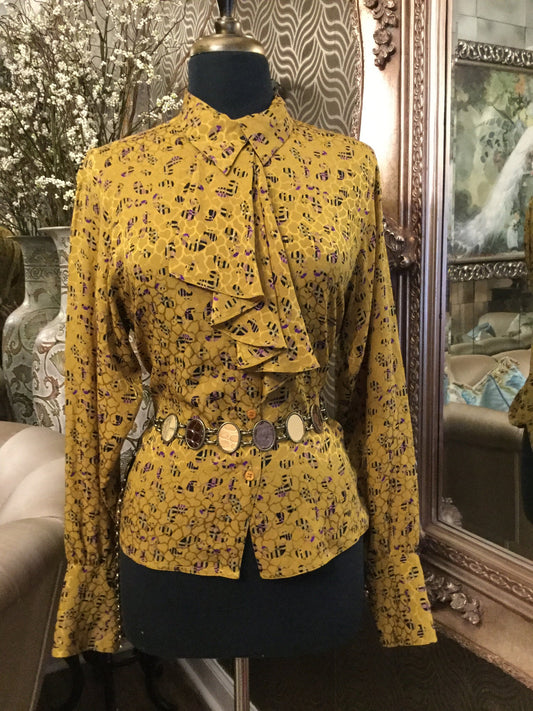 Vintage silk gold multi print top