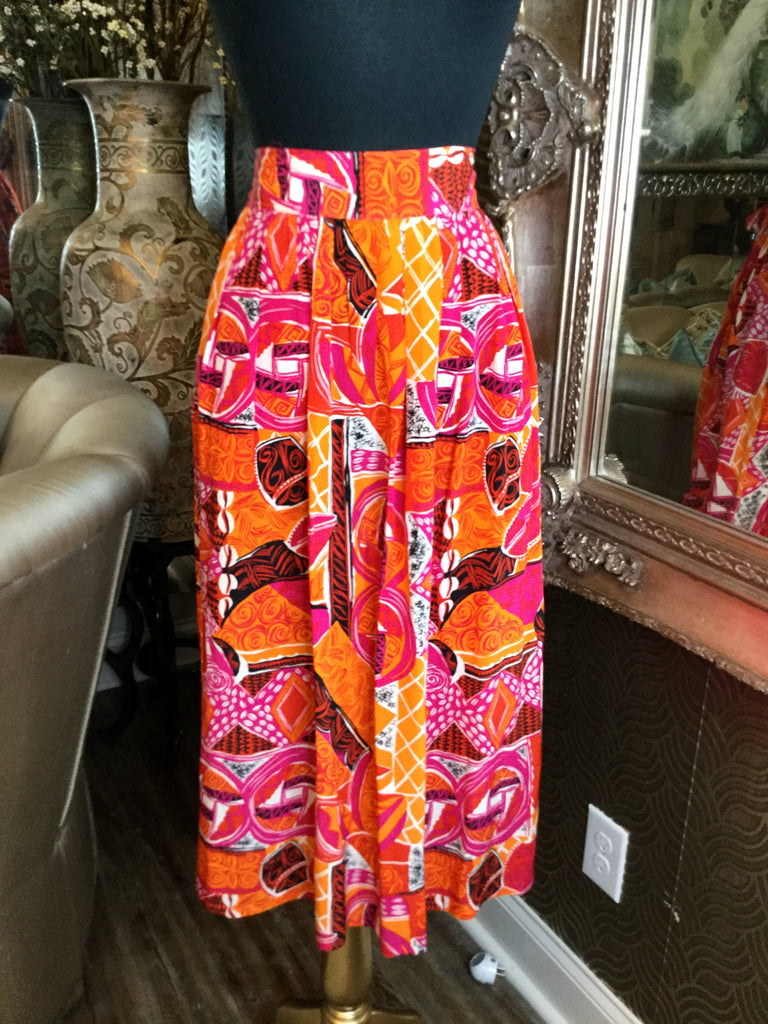 Vintage silk multi abstract print skirt