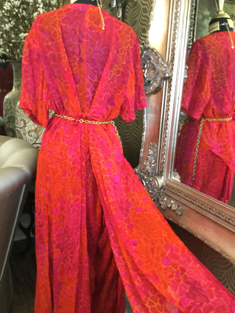 Vintage multi orange print duster pants