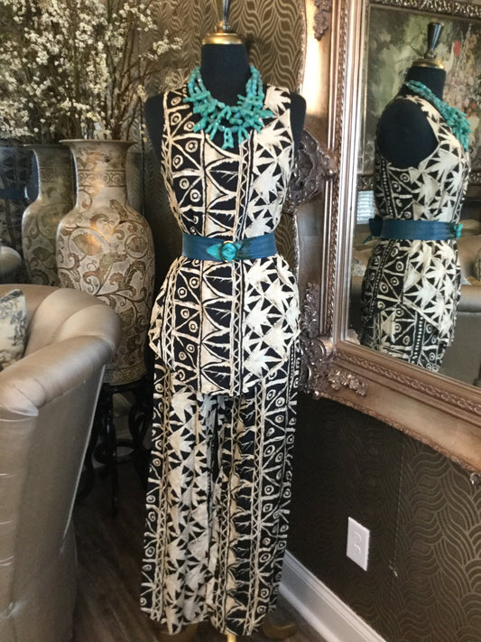 Vintage african tan black print top pants