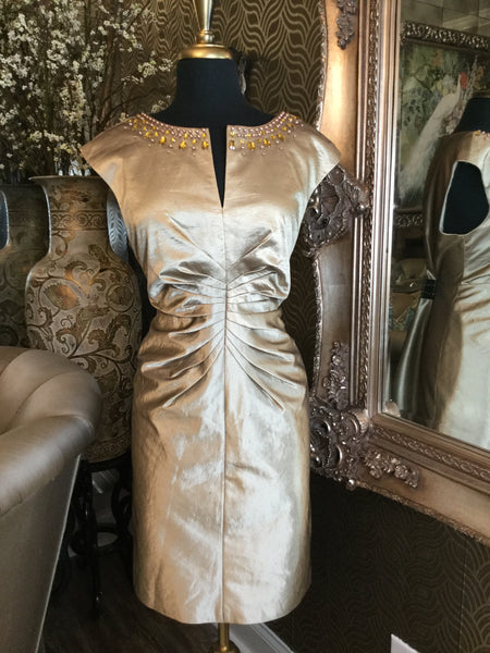 Metallic gold jewel collar dress