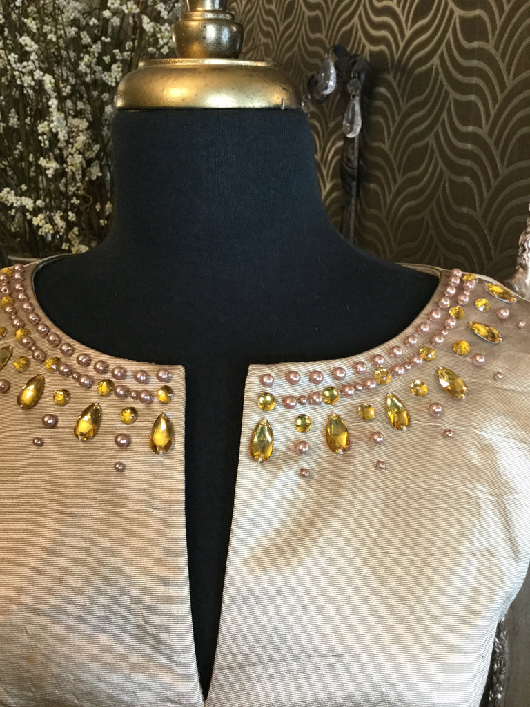 Metallic gold jewel collar dress