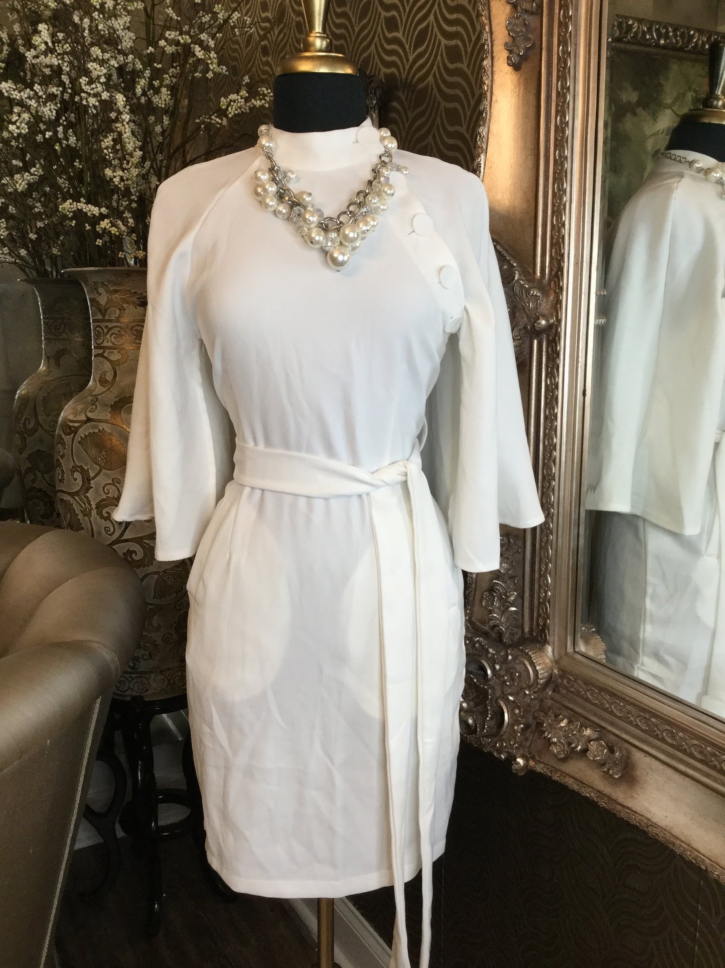 white caped collar belt dress