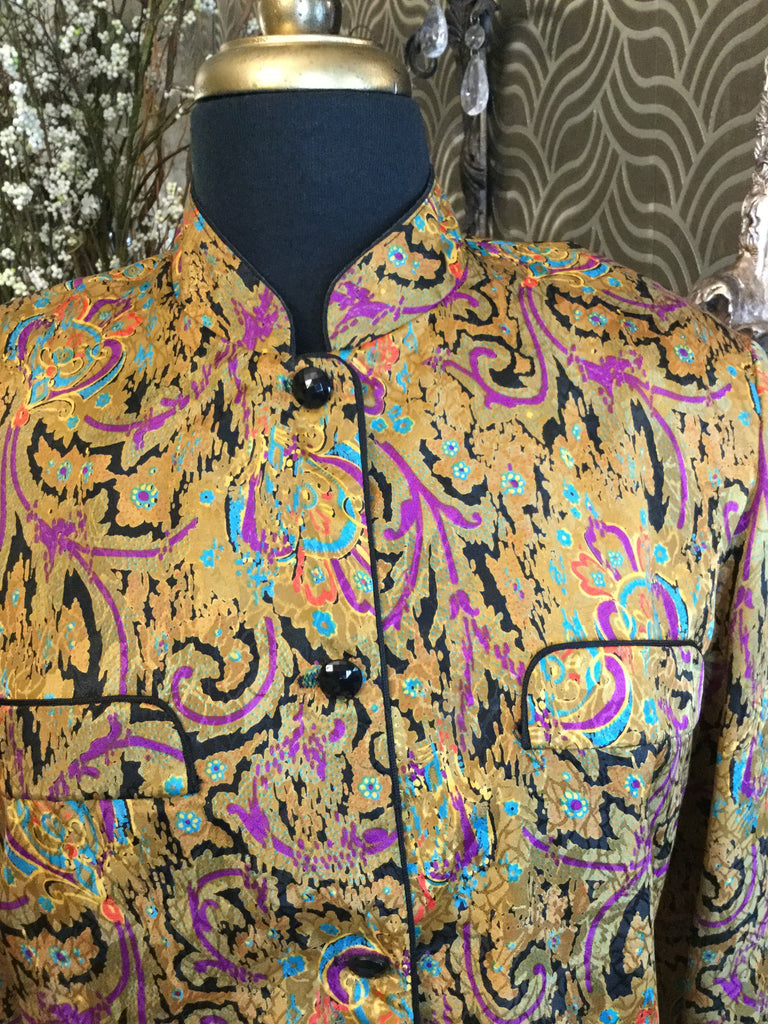 Vintage satin multi damask print top