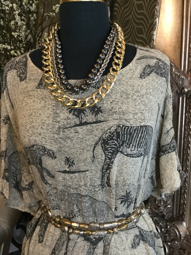 Vintage cream black animal print top