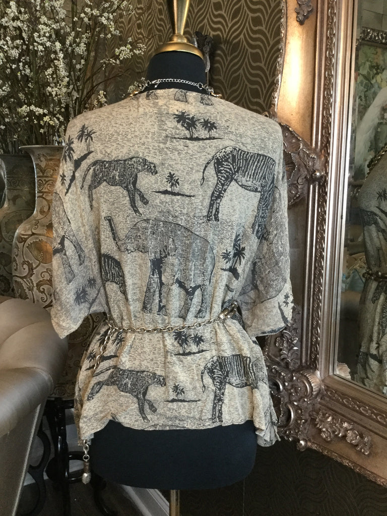 Vintage cream black animal print top