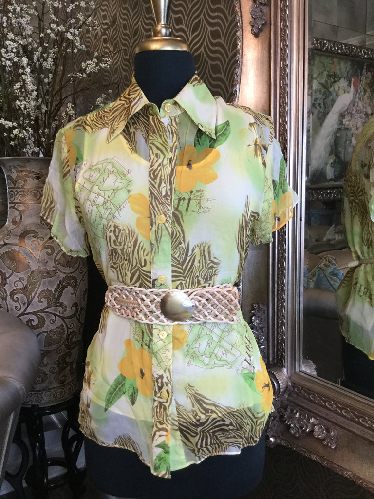 Vintage Design yellowsilk animal print safari top