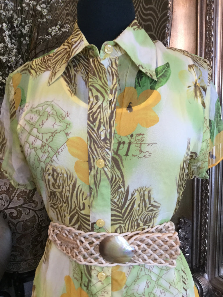 Vintage Design yellowsilk animal print safari top